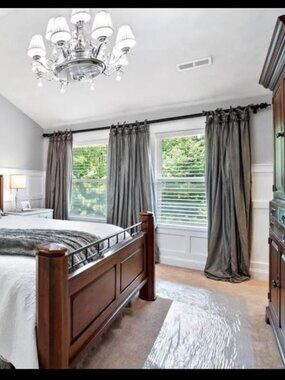 2 SOFT SURROUNDINGS 48W x 96L Grey Lined Drapes & Matching King Bed Skirt Set